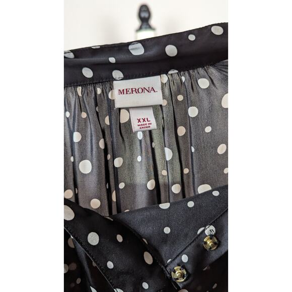 Merona Black & White Polka Dot Button Tie Neck Long Sleeve Satin Blouse Top XXL - Picture 7 of 8